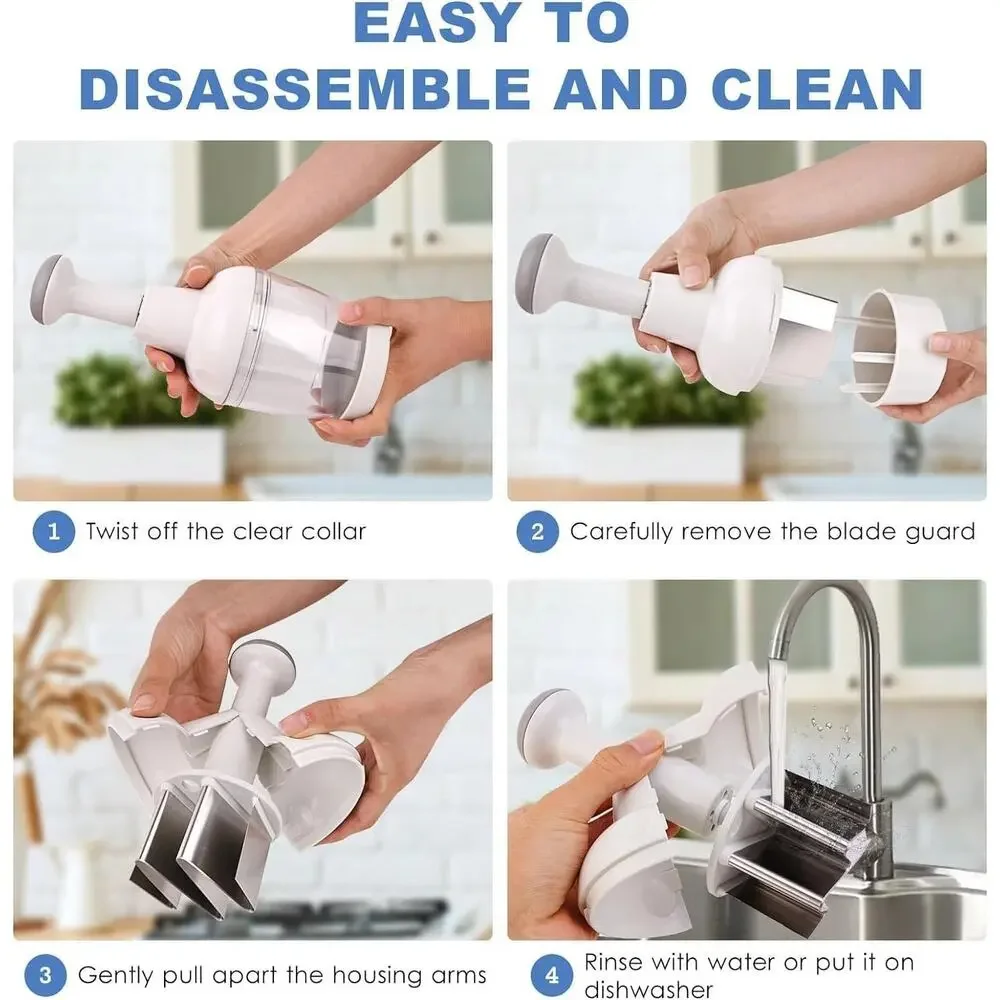 Pampered Chef Food Chopper 2585 Manual Processor Rotating Blades Cover Stainless